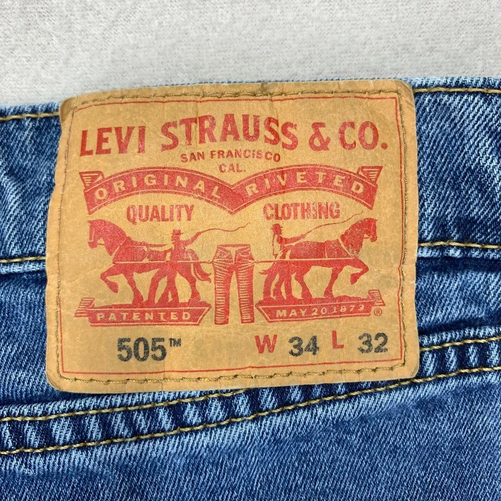 Thrashed Levi's Jeans 505 Mens 34x32 Faded Distressed Denim Painted Workwear Y2K